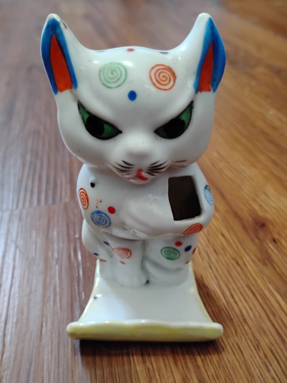 Vintage Hand Painted Ceramic Cat Figurine Wall Hanging Hook Japan